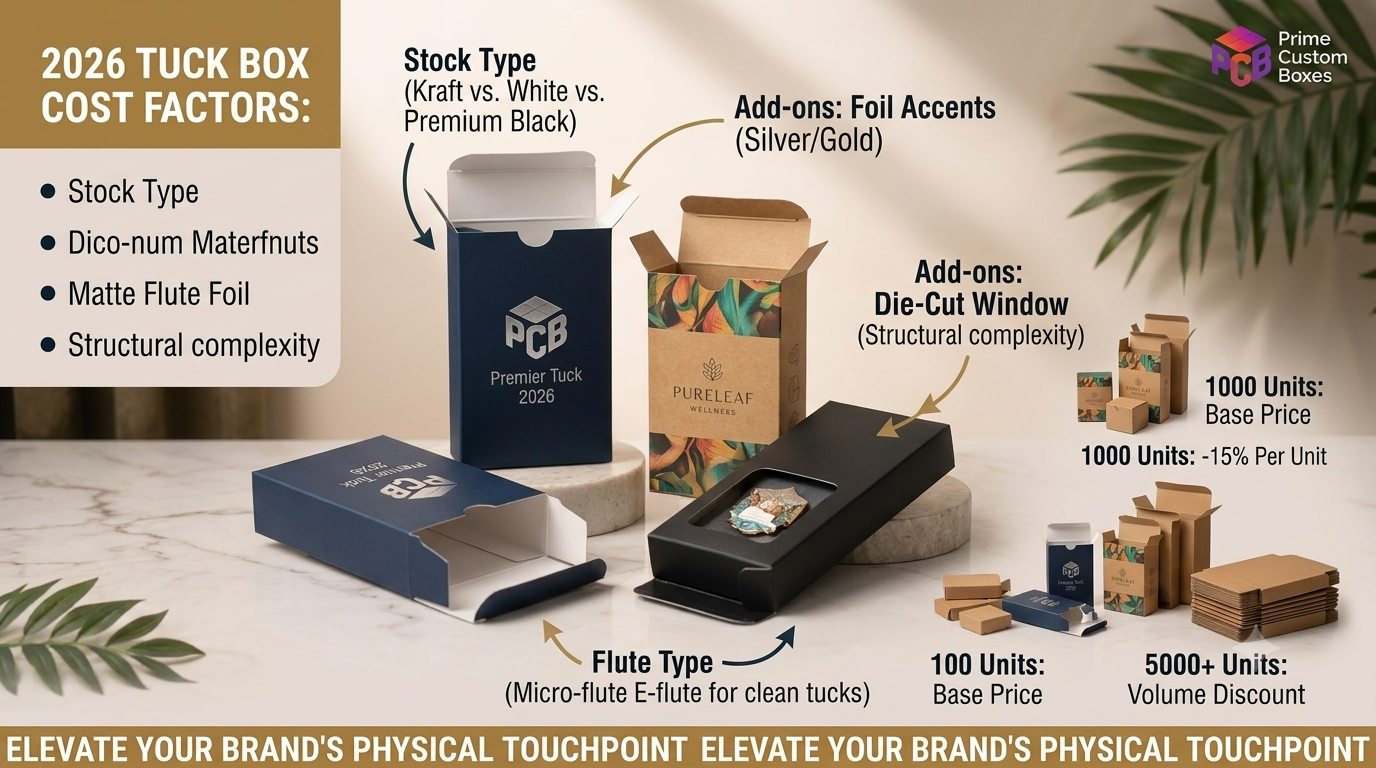 Custom tuck box pricing and cost breakdown chart for 2026